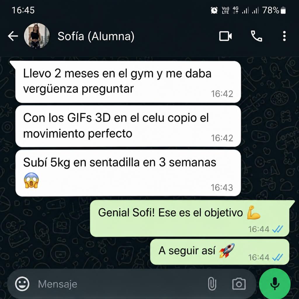 Testimonio de Sofía, alumna de gym, por WhatsApp