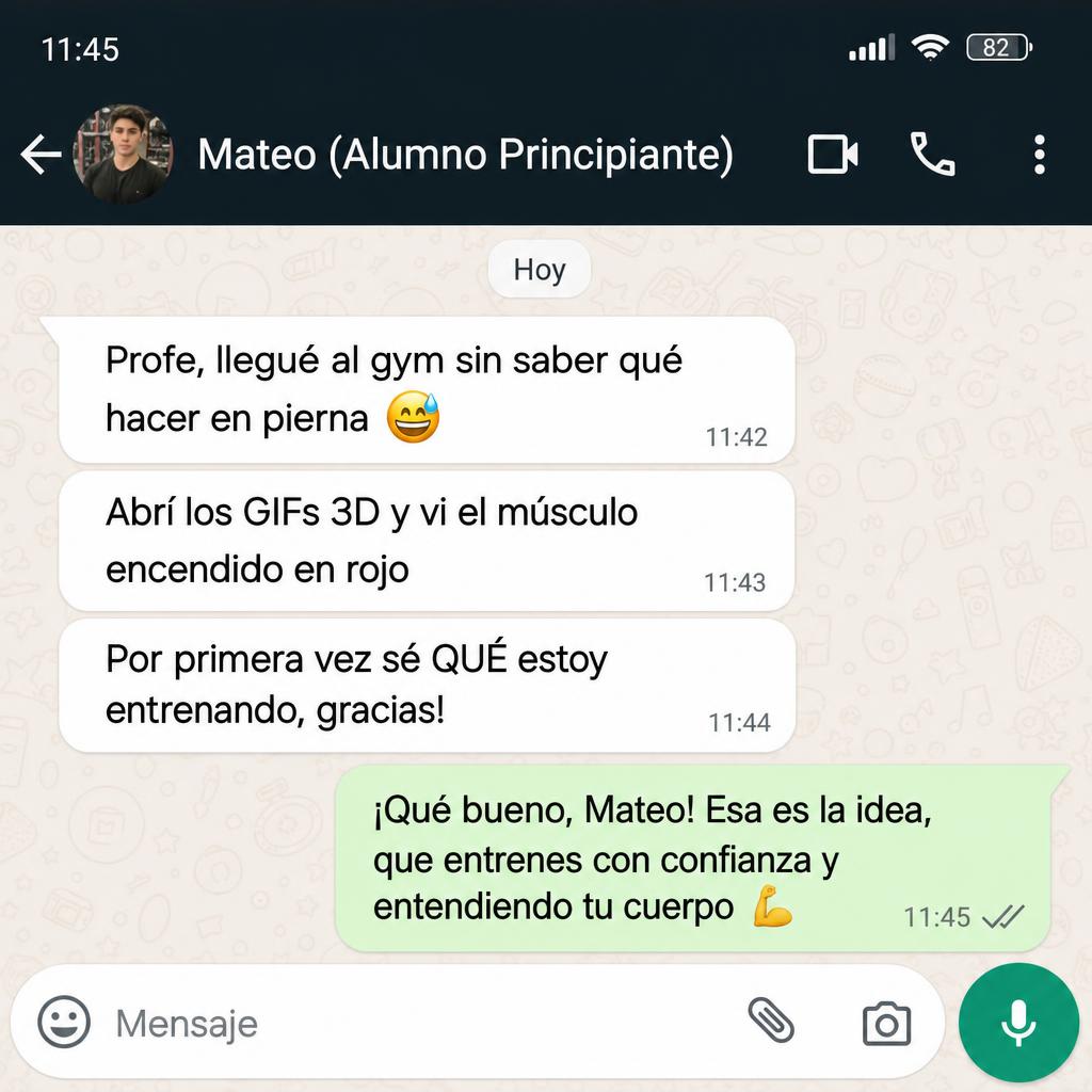 Testimonio de Mateo, alumno de gym, por WhatsApp
